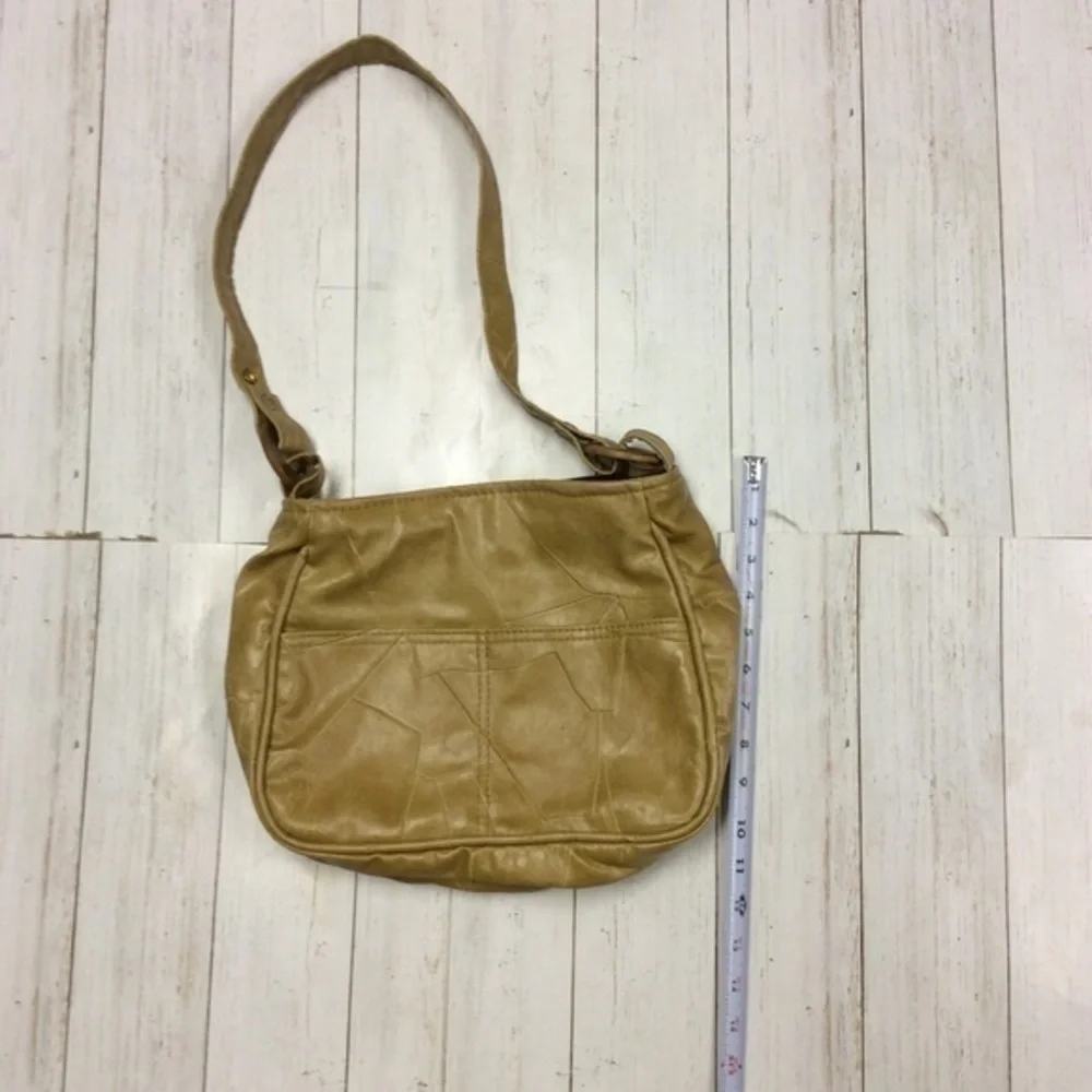 Vintage Faux Serra Camel Brown Leather Strap Shoulder Bag Purse